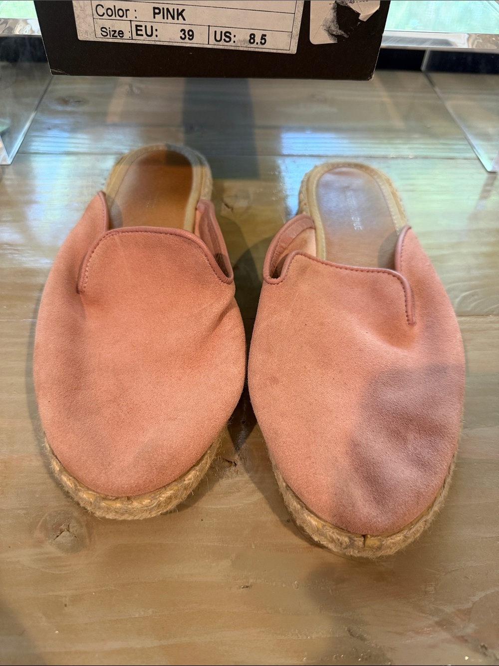 Saks Fifth Avenue Pink Suede Espadrille Mule Slides